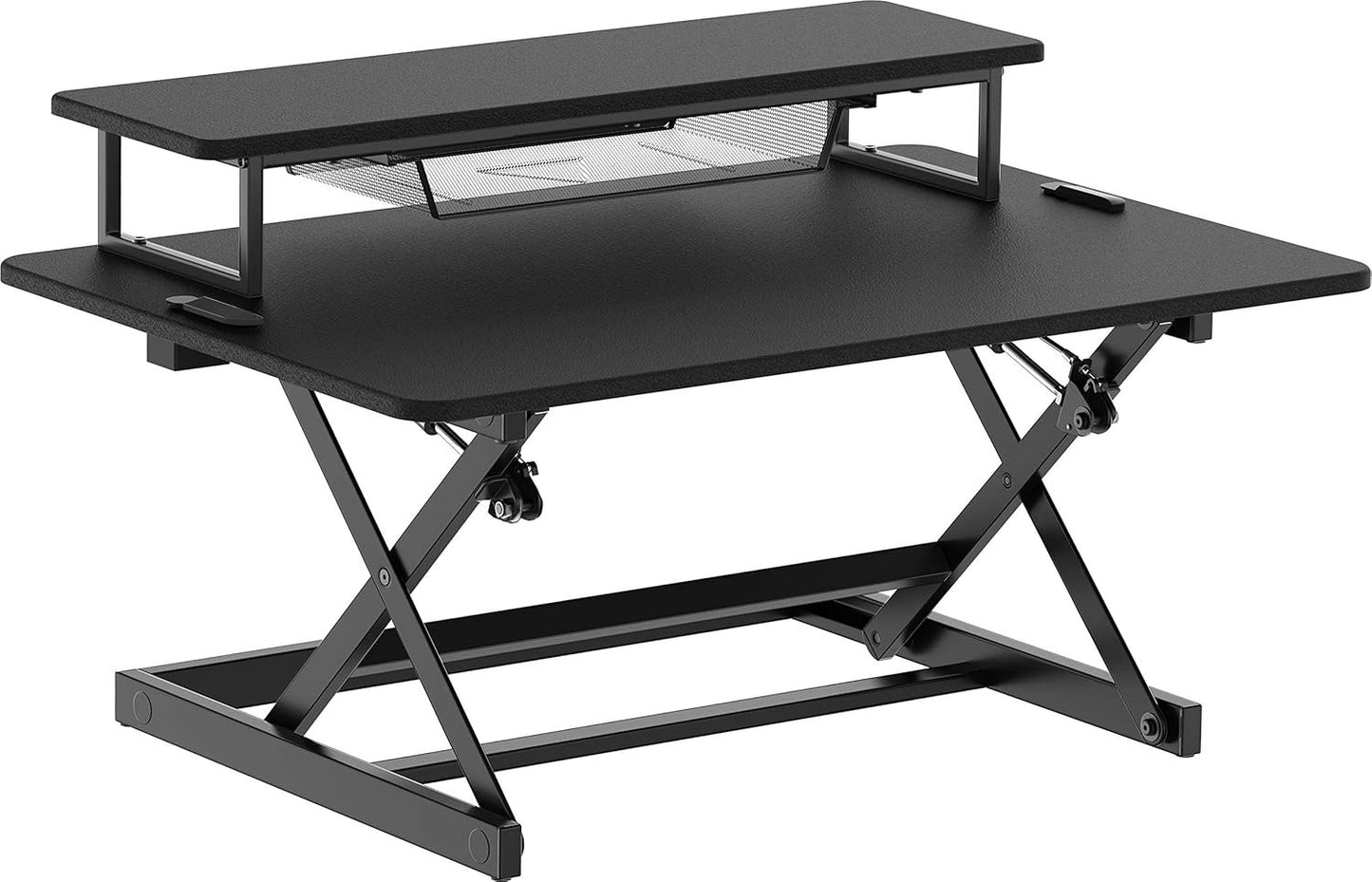 SHW Standing Desk Converter 36-Inch Pneumatic Height Adjustable with Monitor Riser, Black