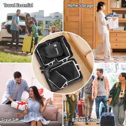 Compression Packing Cubes 5 Set Travel Luggage Packing Organizer Bag Expandable Travel Organizer Cubes For Carry On Luggage Suitcase Compressible Travel Essentials Accessories for Women Men Black