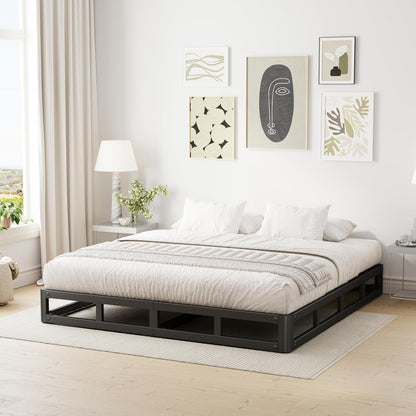 LAKKURI 5 Inch High King Size Bed Frame Low Profile, Metal Platform Bed Frame King No Box Spring Needed, Mattress Foundation, Easy Assembly, Heavy Duty, Noise Free