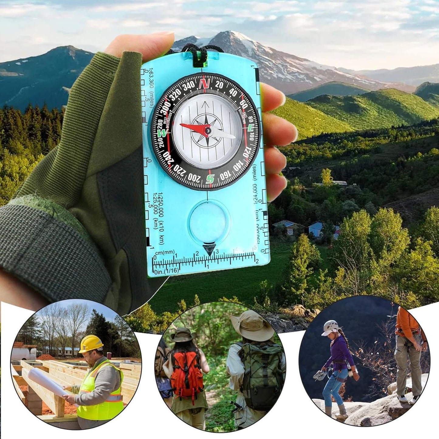 Small Compass for Hiking,Precise Portable Orienteering Compass - Lightweight Travel Supplies, User Friendly Camping Gear for Mountaineering