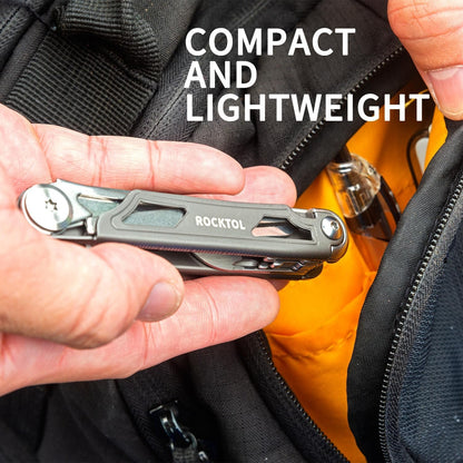 ROCKTOL Folding Pocket Knife, 12-in-1 Stainless Steel Multitool Knife with Titanium-Plated Handle, Pocket Clip for Camping, Hiking, Survival,Gifts for Men