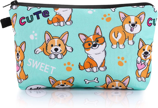Sibba Canvas Cosmetic Bag, Small Money Bag, Hook & Loop Closure Pen Holder, Cosmetic Bag, Makeup Organizer, Travel Accessories for Teenagers and Girls, Shiba Pattern, Bag Organizer