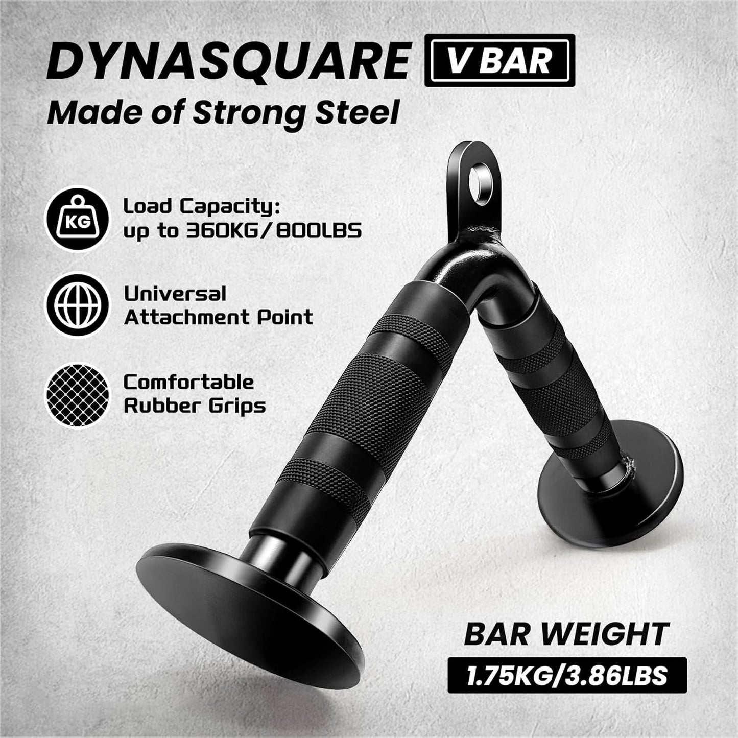 DYNASQUARE Cable Attachments for Home Gym, LAT Pulldown Attachment, Weight Machine Accessories, Straight Pull Down Equipment, V-Shaped Press Down Bar, Tricep Rope, Exercise & Double D Handle