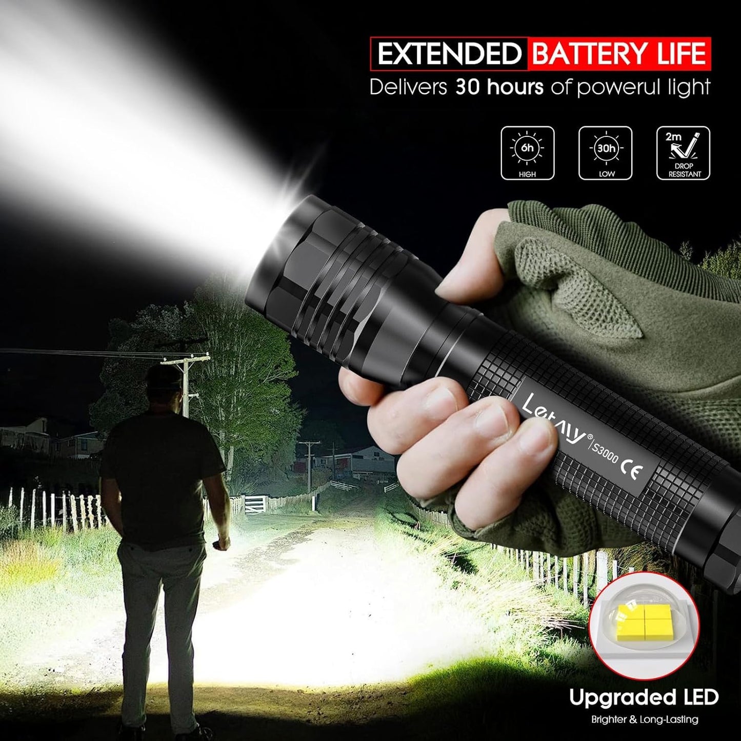LETMY LED Flashlight, Brightest Tactical Flashlight, High Lumen Waterproof Flashlights with 3 Modes, Adjustable Mini Flashlight, Small Flashlight for Outdoor Camping Walking Emergency