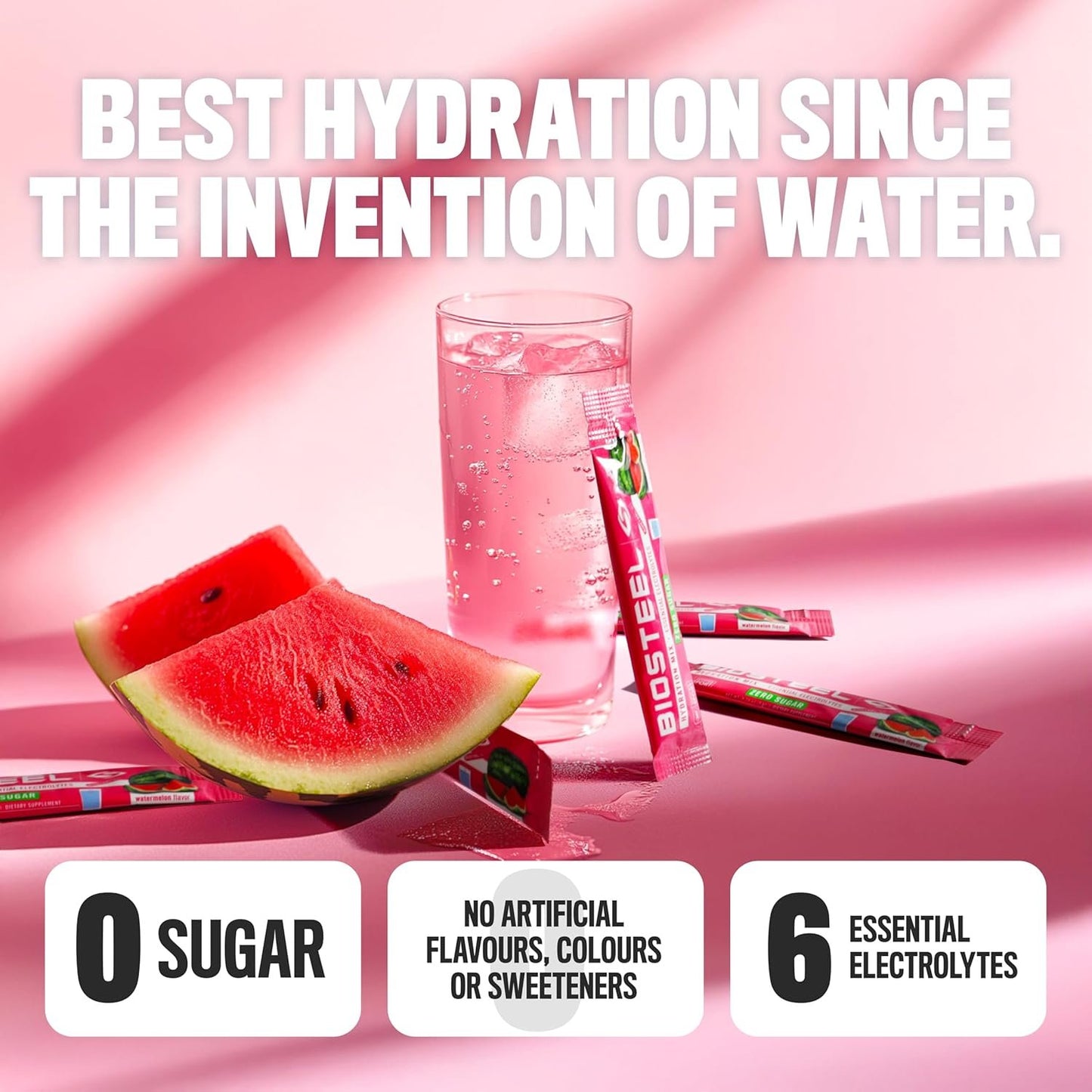 BioSteel Hydration Mix, Proudly Canadian - Great Tasting Hydration with Zero Sugar, and No Artificial Flavours or Preservatives, Watermelon Flavour, 12 Single Serving Packets
