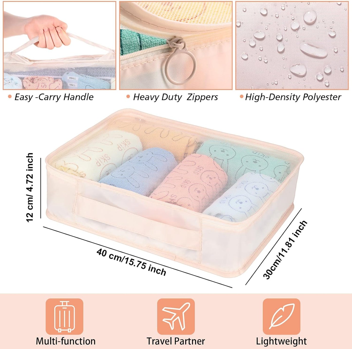 12 Pcs Large Packing Cubes Luggage Organizers for Suitcase High Capacity Travel Organizer Reusable Mesh Luggage Storage Bags for Shoe Clothes Hiking Camping Backpacking Accessories (Beige)