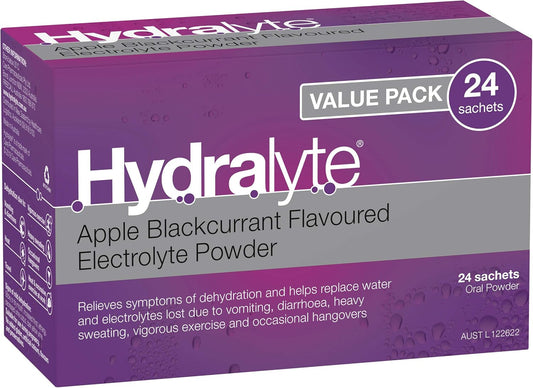 Hydralyte Electrolyte Powder Apple Blackcurrant Flavoured 24 Packs