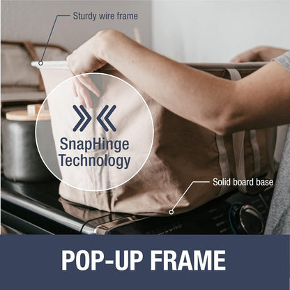 CleverMade Collapsible Laundry Tote - LUXE Cream Herringbone 2Pack 50L -Foldable Storage Organization Container Clothes Laundry Room Storage Solution