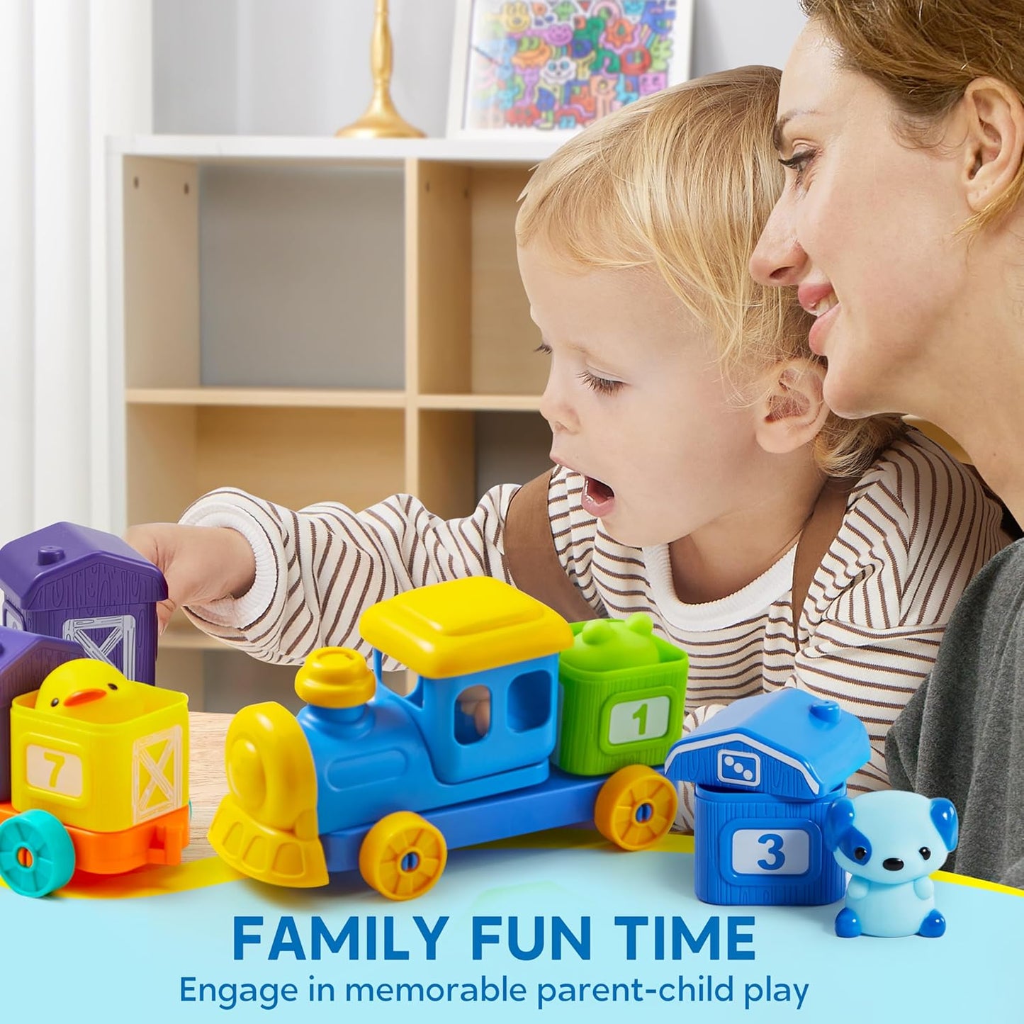Play-Act Learning Toy for Toddlers 1 2 3 Years Old, Counting, Matching & Sorting Montessori Learning Farm Train Including 9 Farm Animals and 1 Farmer, Christmas Birthday Gift for Baby Boys Girls