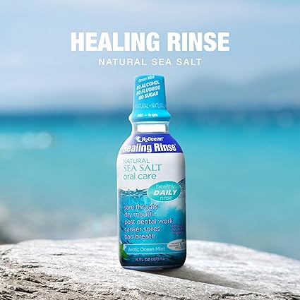 H2Ocean Healing Rinse Natural Sea Salt Oral Care - Mouth Rinse for Oral Care - Great for Piercings, Sore Throats & Gum Health - Alcohol- & Fluoride-Free Mouthwash - Arctic Ocean Mint, 16 oz Visit the H2Ocean Store