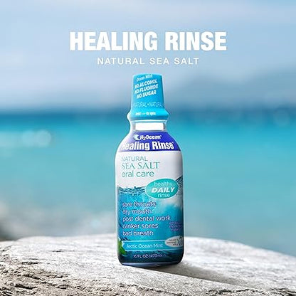 H2Ocean Healing Rinse Natural Sea Salt Oral Care - Mouth Rinse for Oral Care - Great for Piercings, Sore Throats & Gum Health - Alcohol- & Fluoride-Free Mouthwash - Arctic Ocean Mint, 16 oz Visit the H2Ocean Store