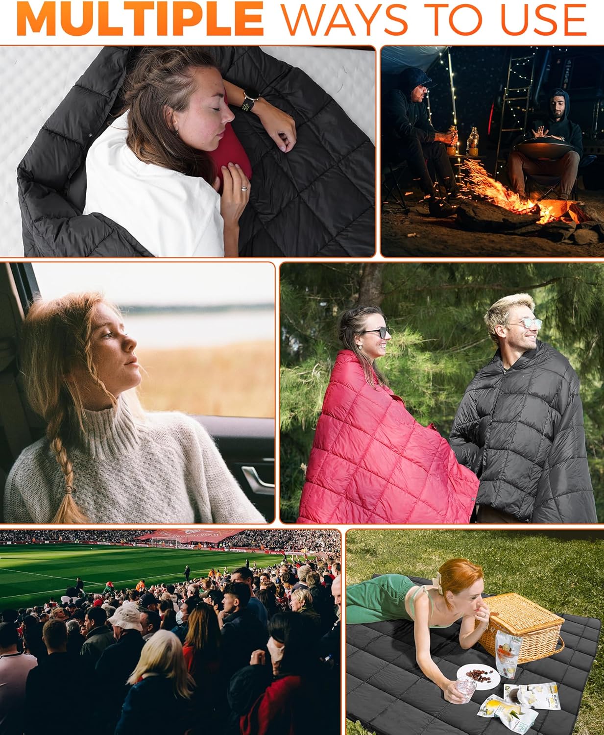 KingCamp XL Oversize Packable Lightweight Travel Down Alternative Warm Camping Blanket, Large Compact Outdoor Waterproof Insulated Blanket for Airplane, Hiking, Backpacking, Stadium, Park, Black
