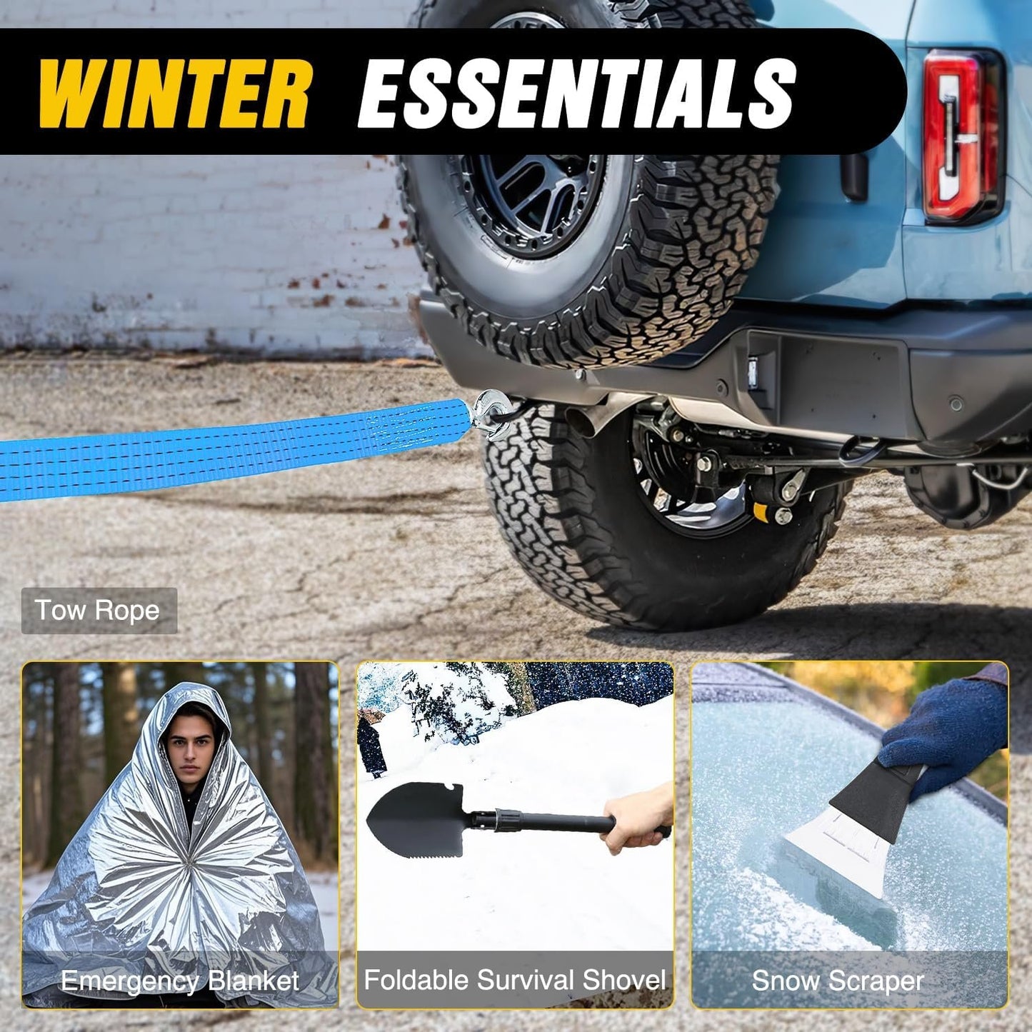 Nilight Car Emergency Kit with Jumper Cable Repair Tool Sets and Foldable Shovel,Roadside Safety Assistance Essential Tools for Travel Camping Outdoor Cars Truck SUV RV