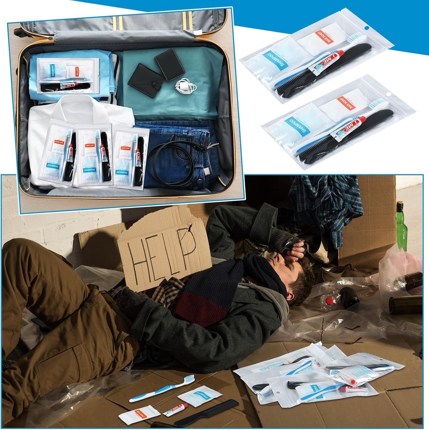 Tiangrid 96 Sets Personal Hygiene Kit Basic Toiletry Kits Homeless Supplies Bulk for Women, Men, Travel, Charity, Business Include 96 Shampoo, 96 Toothbrush, 96 Toothpaste, 96 Comb, and 96 Bath Soap