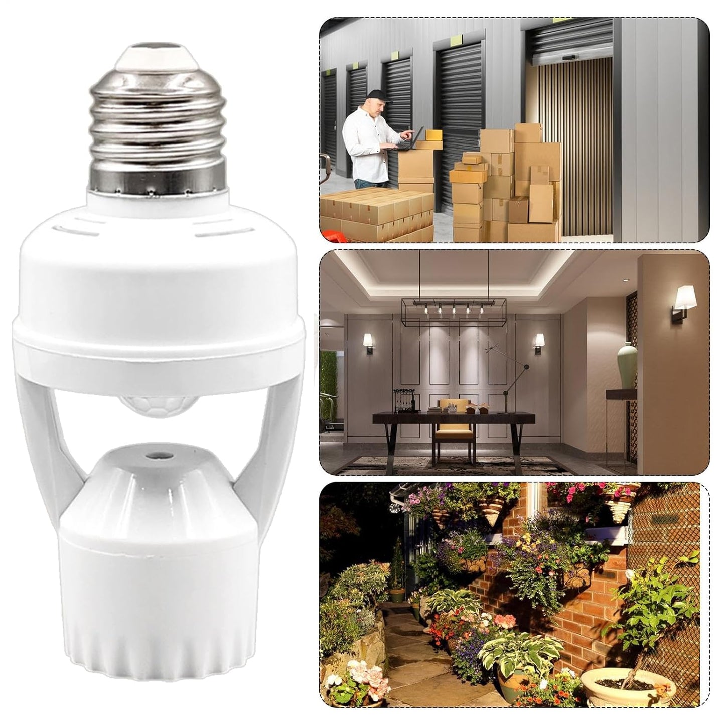 E27 Motion Activated Light Socket Adapter - Smart Bulb Holder With Auto On/Off Feature For Porch, Basement, And Storage Room - Motion Sensor Lamp Socket For Efficient Lighting Control - Ideal For