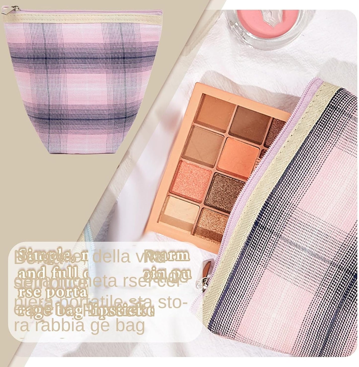Travel Bag Stripes, Zipper Makeup Pouch, 6.69 x 5.71 x 2.95 Inches, Cosmetic Storage Organizer, Water Resistant Inner Lining for Women Travels and Daily Accessories, Multicolour, pink, Please refer to