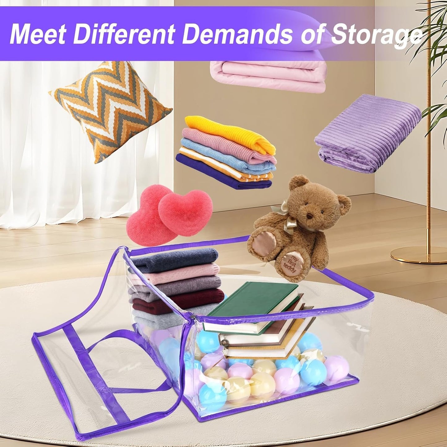 4 Pack Clear Zippered Storage Bags for Clothes, Closet Organizers and Storage Bag for Bedding, Linen, Blankets, Comforters, Clothes & Toys Multi Purpose & Space Saver PVC Organizers