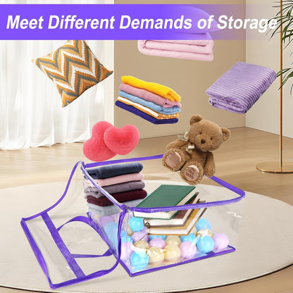 4 Pack Clear Zippered Storage Bags for Clothes, Closet Organizers and Storage Bag for Bedding, Linen, Blankets, Comforters, Clothes & Toys Multi Purpose & Space Saver PVC Organizers