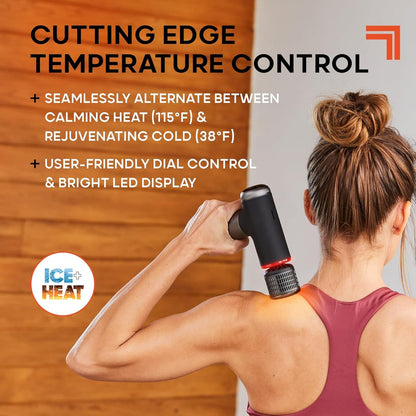 Sharper Image Powerboost Pro+ Hot & Cold Compact Percussion Massager, Dual-Temperature Node, Soothing Heat & Cold Therapy, 6 Speed, 4 Attachments, Lightweight Portable Athlete Recovery, Travel Case