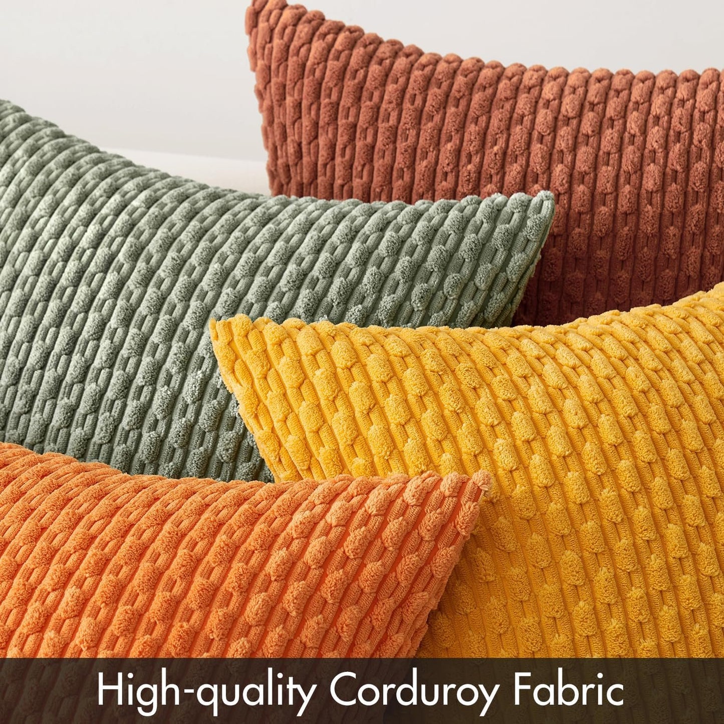 MIULEE Pack of 4 Rust-Sage Green Throw Pillow Covers 18x18 Inch Soft Corduroy Decorative Boho Striped Pillow Covers Pillowcases Modern Farmhouse Home Decor for Couch Bed Sofa Living Room