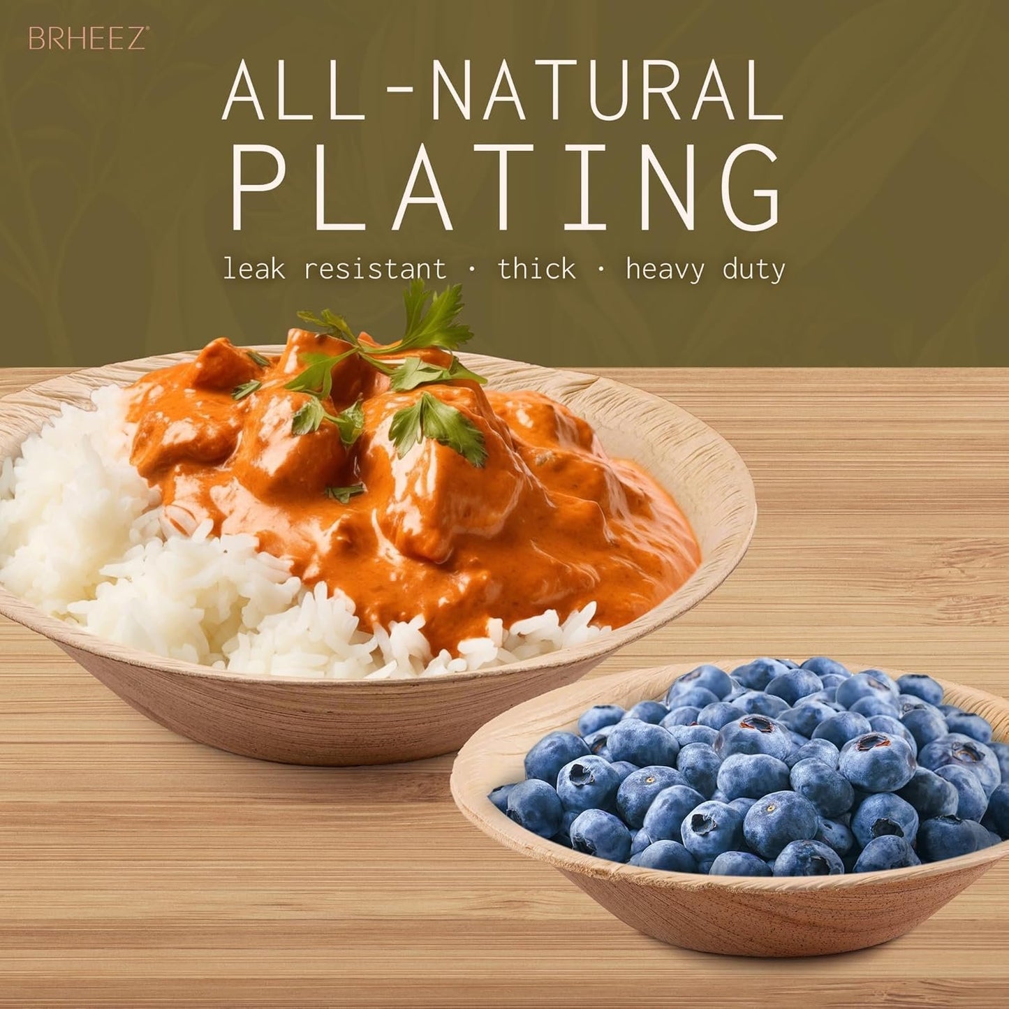 brheez Palm Leaf Bowls 6 Inch - 25 Count - Eco Friendly, Compostable & Biodegradable – Elegant Bamboo Look Disposable Bowls are Heavy Duty and More Environmentally Friendly Than Paper Bowls