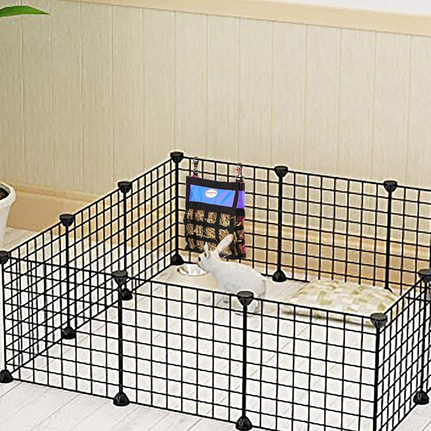 Majestic Ally Guinea Pig Hay Feeder – Rabbit Hay Feeder – Premium Quality Highly Durable Nylon – Three Side Open Slow Feed Hay Bag for Small Animals – 5 Lovely Colors (Orange)