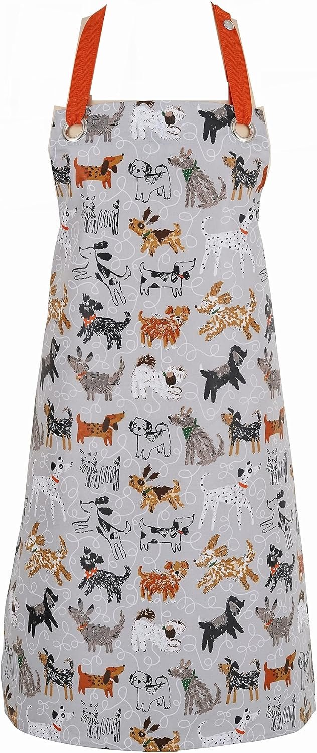 Ulster Weavers 100% Cotton Wipe Clean PVC Coating-Eco-Friendly, Made from Recycled Materials-Stylish and Perfect for Every Kitchen, Dog Days, Grey Apron