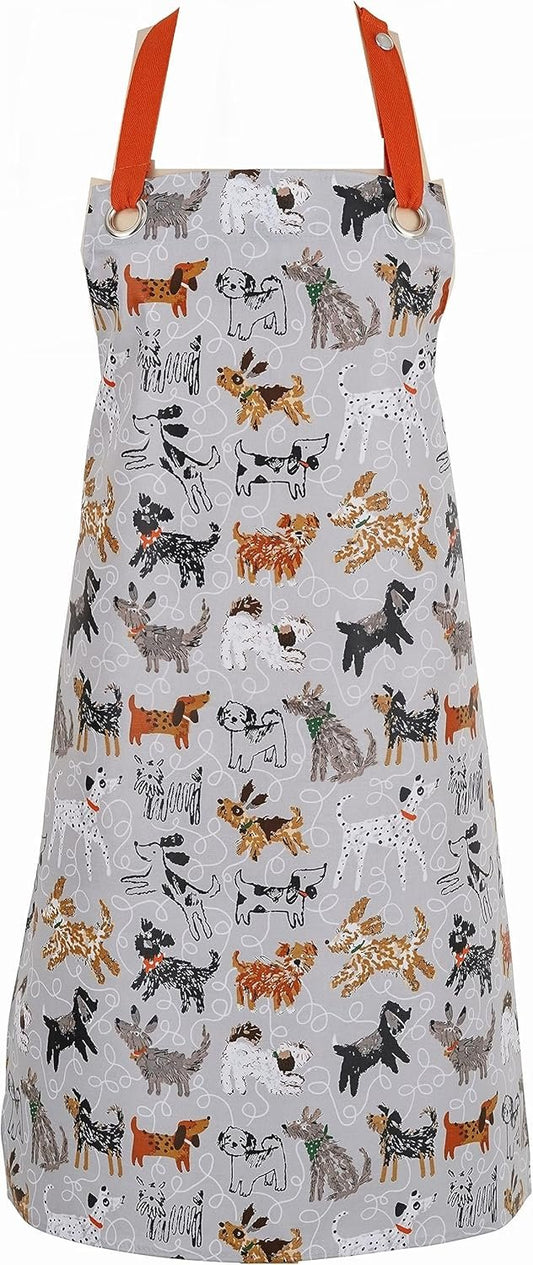 Ulster Weavers 100% Cotton Wipe Clean PVC Coating-Eco-Friendly, Made from Recycled Materials-Stylish and Perfect for Every Kitchen, Dog Days, Grey Apron