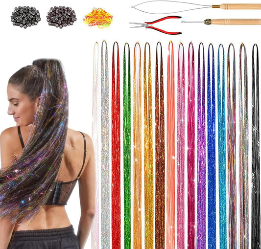 Kit Con Fili Luminosi Per Capelli Ragazze | Set Brillante Per Decorazioni Capelli,Accessori Cosplay Con Glitter Resistente Al Calore E Attrezzi Per Natale Halloween Matrimoni Compleanni E Uso Quotidia