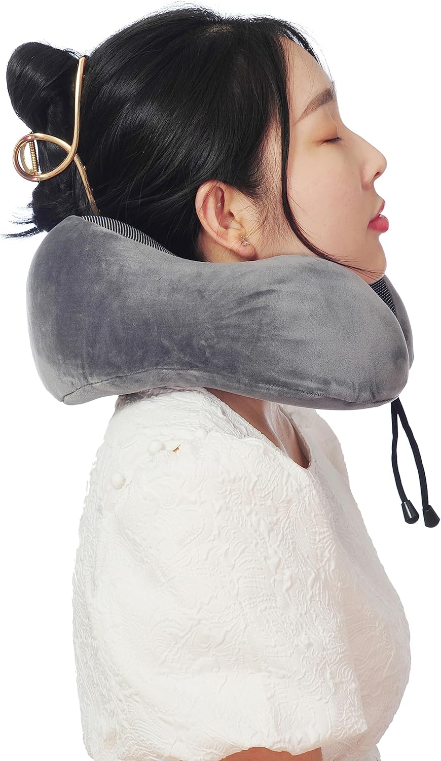 Makimoo Memory Foam Travel Pillow, Neck Pillow with 360-Degree Head Support, Comfortable and Lightweight, Ideal for Sleeping on Airplane, Car, Train, Bus and Home Use, Comes with Storage Bag (Grey)