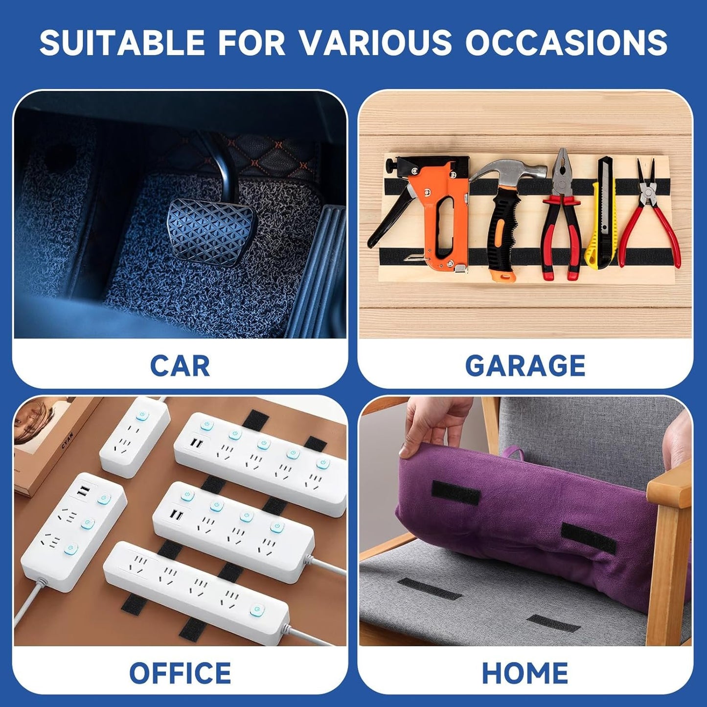 3/4 inch*32.8 ft Hook and Loop Tape Roll, Self-Adhesive Strips Double Sided Tape Heavy Duty Industrial Strength Sticky Fastener for Home, Office, Classroom and Tool Organization