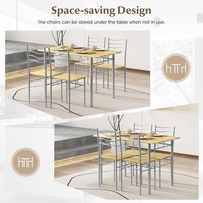Giantex 5 PCS Dining Table Set, Counter Height Table with Spacious Rectangular Tabletop, Dining Desk w/ 4 High Backrest Chairs & Anti-Slip Pads, Kitchen Furniture for Home Restaurant (Silver+Natural)