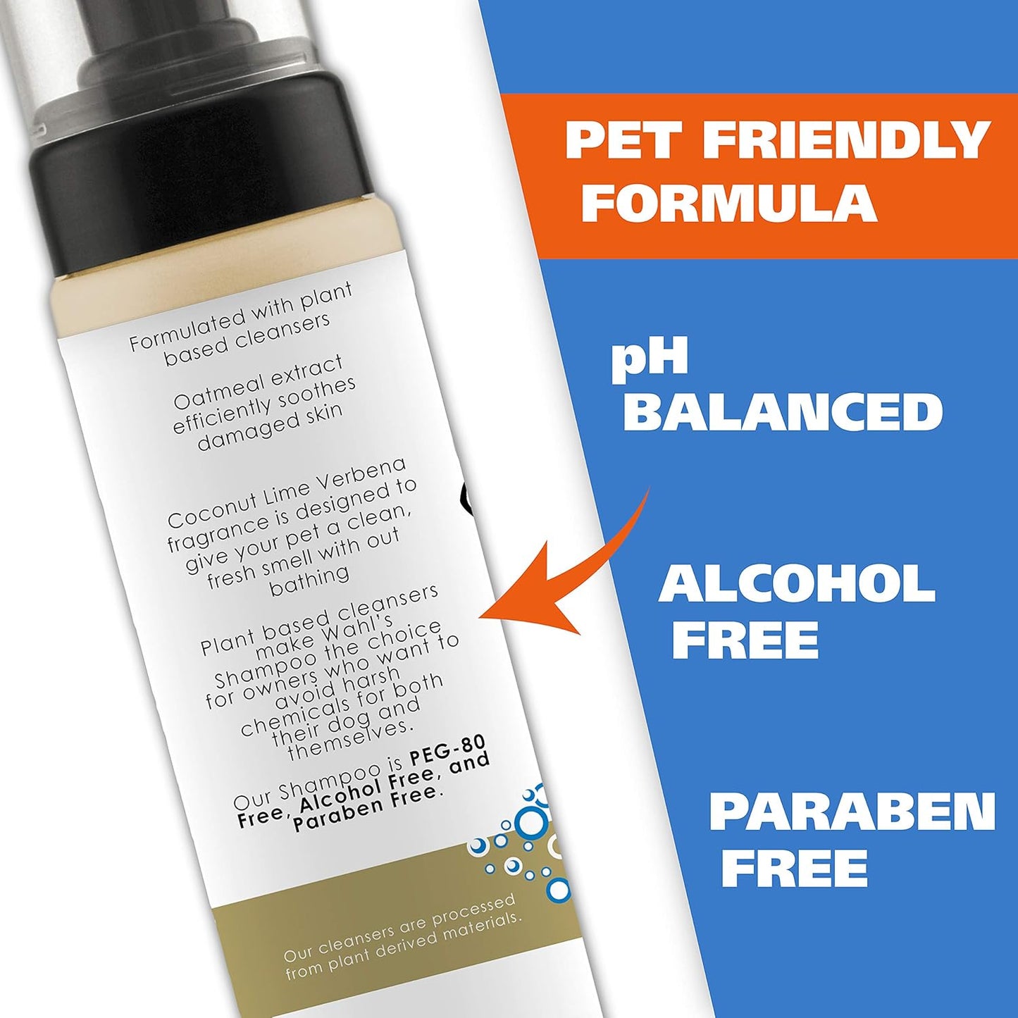 Wahl USA Pet Friendly Waterless No Rinse Shampoo for Animals – Oatmeal & Coconut Lime Verbena for Cleaning, Conditioning, Detangling & Moisturizing Dogs, & Cats – 7.1 Oz - Model 820015A