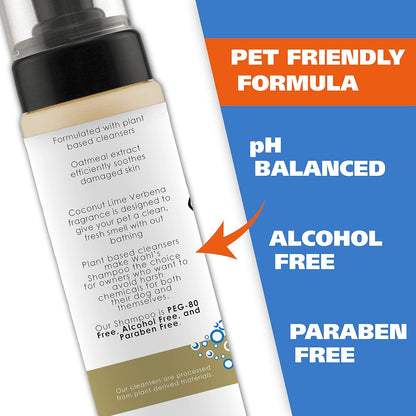 Wahl USA Pet Friendly Waterless No Rinse Shampoo for Animals – Oatmeal & Coconut Lime Verbena for Cleaning, Conditioning, Detangling & Moisturizing Dogs, & Cats – 7.1 Oz - Model 820015A