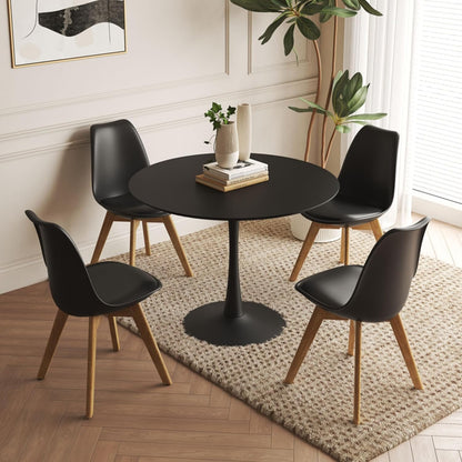 Aykah Mid Century Modern Dining Table 39.5" Featuring Black Kitchen Table Used as Dinner Table for 4 - Manufactured Wood Round Dining Table -Small Dining Table Saves Space with Solid Pedestal Base