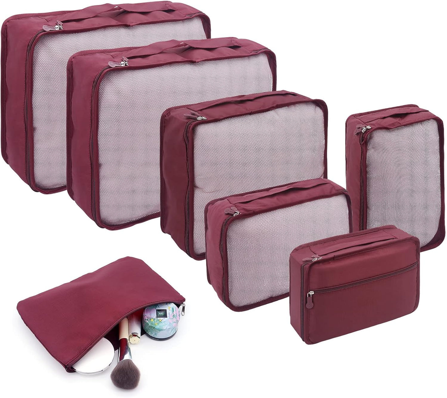 ShawFly Suitcase Organizer Packing Cubes, 7 Pieces Travel Cubes for Suitcase Lightweight Luggage Packing Organizer Essential Travel Bags for Travel Accessories (Burgundy)