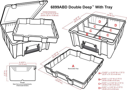 AB Designs 6899ABD Super Satchel Double Deep with Lift-Out Tray and Removable Dividers, Stackable Home Storage Organization Container, Clear with Sliver Latches and Handle