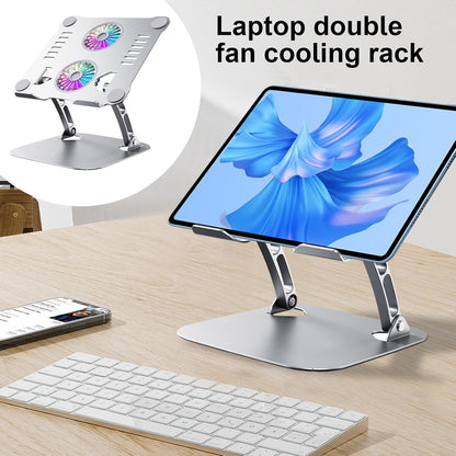 Laptop Cooling Pad, Lifting Laptop Metal Cooling Pad, Adjustable Height Laptop Stand with Double Fan, Ergonomic Foldable Laptop Cooling Pad for Desk Table