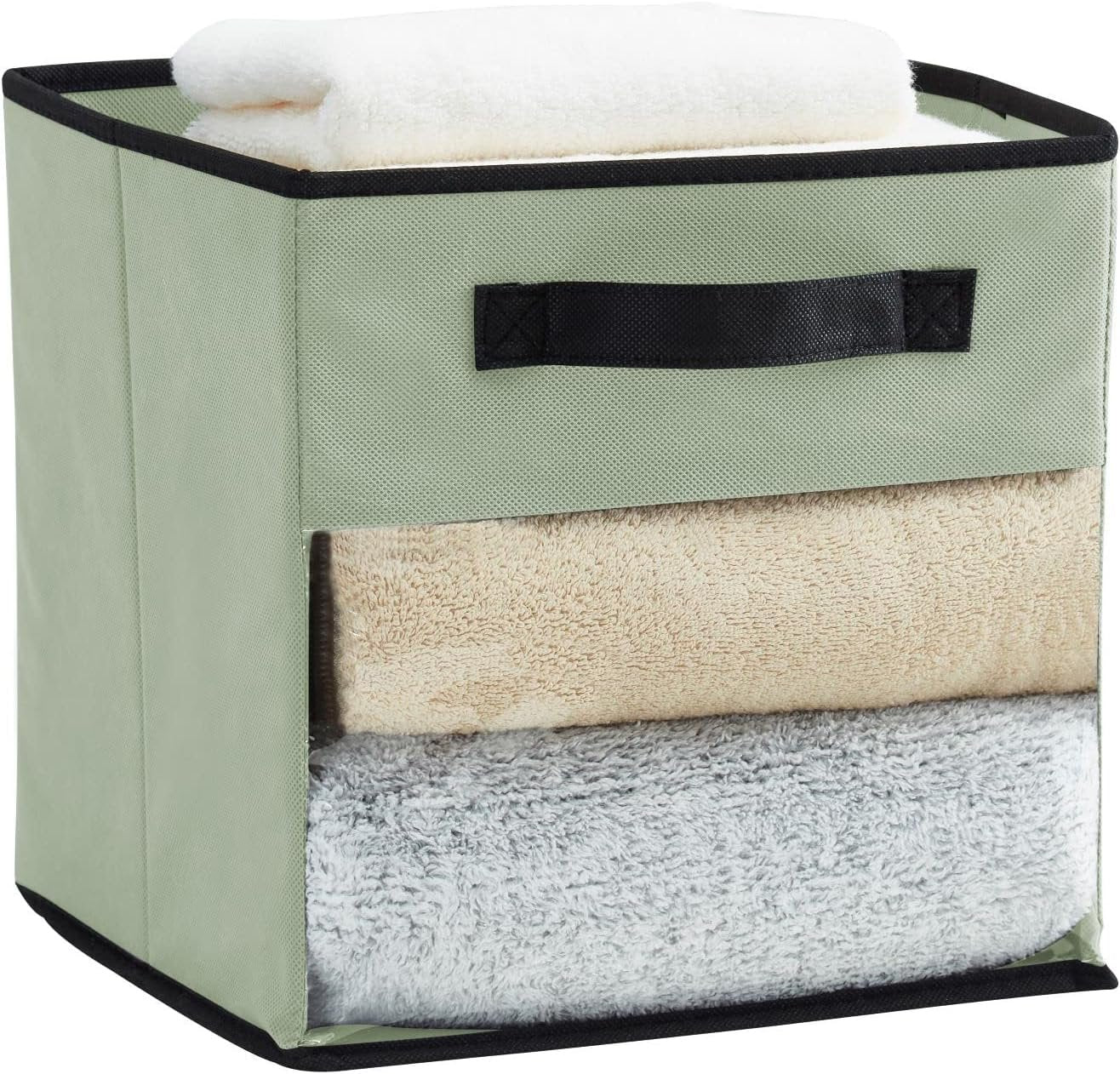 DECOMOMO Fabric Cube Storage Bin – Storage Bins with Clear Window, Toy Storage for Kids, Closet Organizers and Storage for Clothes (11 inch Cube, Green) - 6 Pack