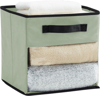 DECOMOMO Fabric Cube Storage Bin – Storage Bins with Clear Window, Toy Storage for Kids, Closet Organizers and Storage for Clothes (11 inch Cube, Green) - 6 Pack