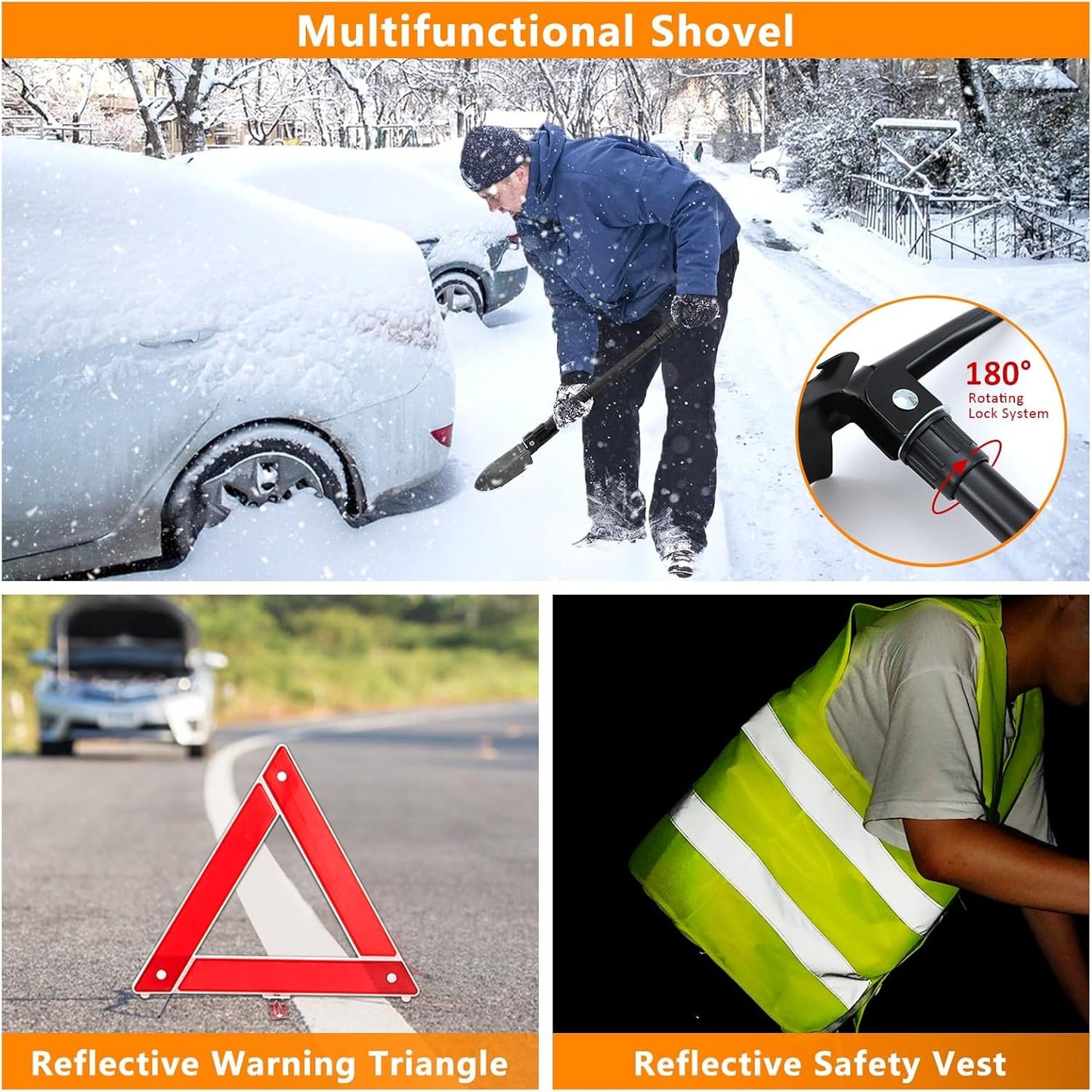 HLWDFLZ Car Emergency Kit - Portable Air Compressor, Roadside & Winter Travel Assistance, Safety Kit for Cars & Trucks (Orange)