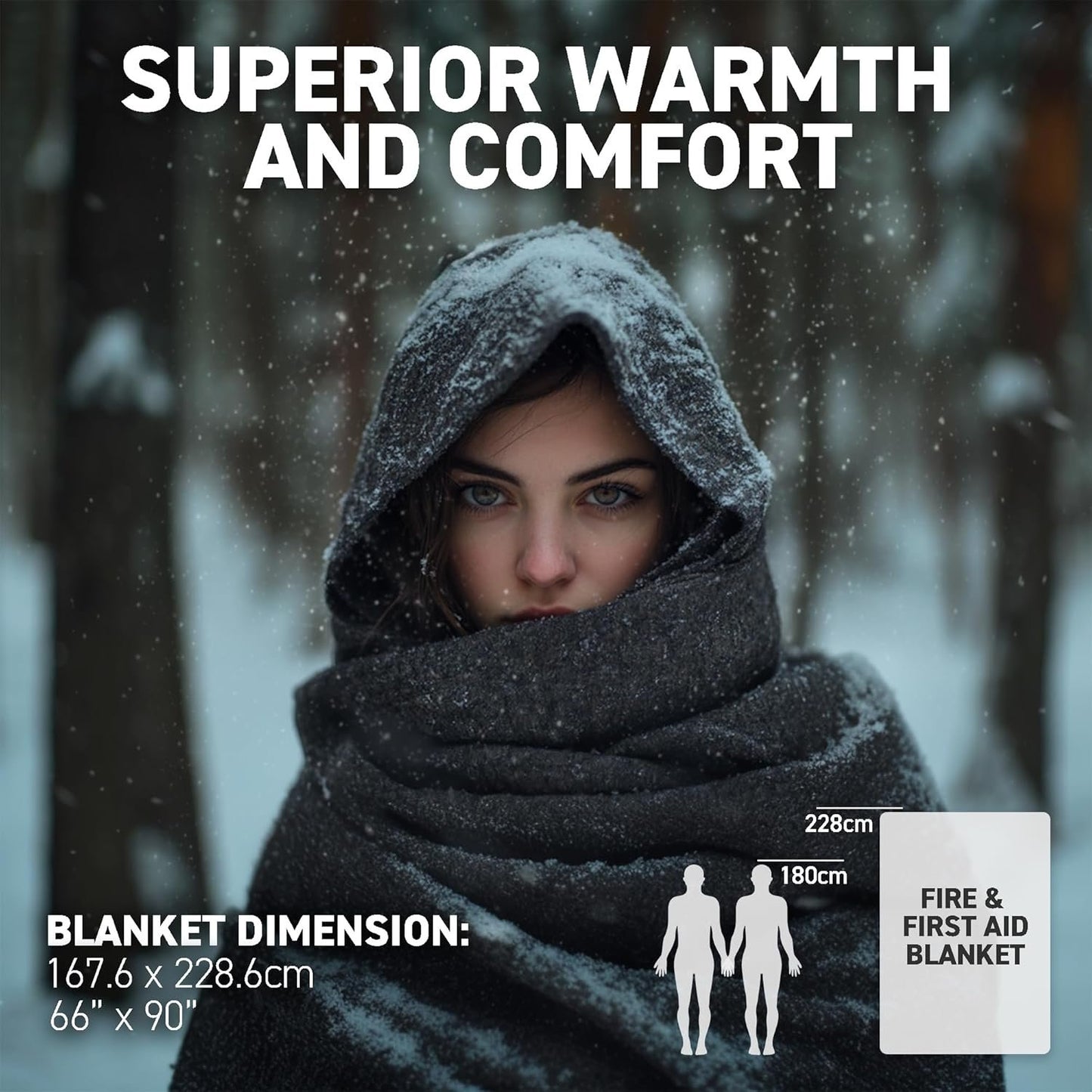 72HRS Emergency Fire Retardant Blanket | First Aid Blanket | Wool Fire Blankets | 90% Wool Blanket | Welding Blanket | Fire Proof | Warm, Heavy, Washable | Flame Test Passed | 66''x90| Pack of 1