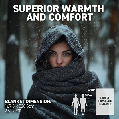 72HRS Emergency Fire Retardant Blanket | First Aid Blanket | Wool Fire Blankets | 90% Wool Blanket | Welding Blanket | Fire Proof | Warm, Heavy, Washable | Flame Test Passed | 66''x90| Pack of 1