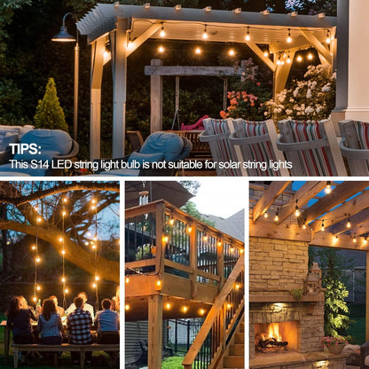 LangPlus+ 15 Pack 2W S14 LED Light Bulbs, E27 Base 2700K Warm White Plastic Shatterproof LED Edison Light Bulbs for Outdoor String Lights, Non- Dimmable 2W Equivalent to 20W Incandescent Bulb