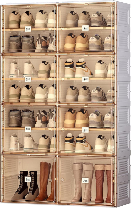 ANTBOX Portable Shoe Rack Organizer for Closet Entryway, Stackable Sneaker Storage Shoe Cabinet with Magnetic Clear Door, Large Plastic Storage containers Bins with Lids 7 Tiers 28 Pairs