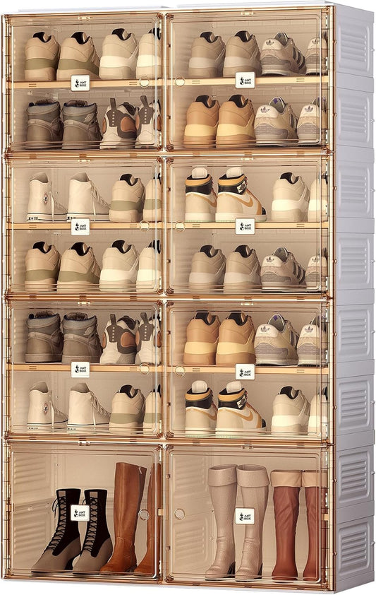 ANTBOX Portable Shoe Rack Organizer for Closet Entryway, Stackable Sneaker Storage Shoe Cabinet with Magnetic Clear Door, Large Plastic Storage containers Bins with Lids 7 Tiers 28 Pairs