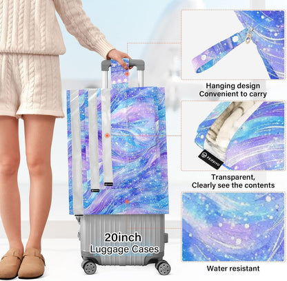 Purple Blue Galaxy Starry Waves 3pcs Travel Packing Storage Bags Collapsible Bags Organizer For Luggage Bag For Clothes Home Organization