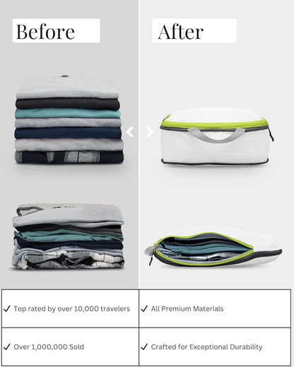 Compression Packing Cubes for Travel - Luggage and Backpack Organizer Packaging Cubes for Clothes (White and Green, 6 Piece Set), White/Green, 6Piece