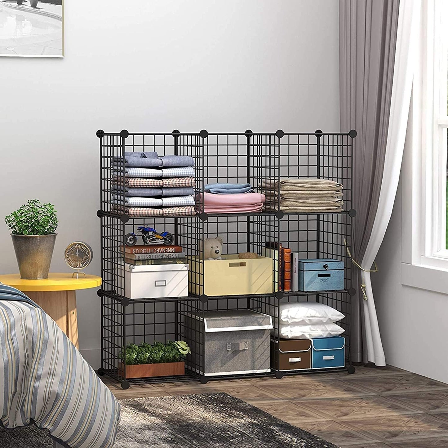 C&AHOME Wire Cube Storage, 9-Cube Storage Organizer, Metal Stackable Storage Bins, Modular Bookshelf, DIY Closet Cabinet Ideal for LivingRoom Bedroom, Home, Office 36.6”L x 12.4”W x 48.4”H Black