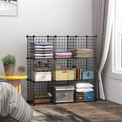 C&AHOME Wire Cube Storage, 9-Cube Storage Organizer, Metal Stackable Storage Bins, Modular Bookshelf, DIY Closet Cabinet Ideal for LivingRoom Bedroom, Home, Office 36.6”L x 12.4”W x 48.4”H Black